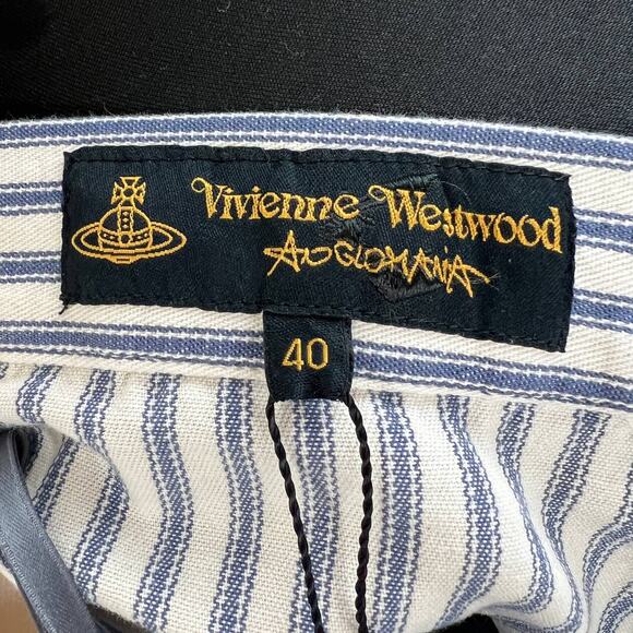 NWT Vivienne Westwood Daphne Draped Skirt Navy Cream Stripes Cotton Mini Size 4 - Picture 8 of 12